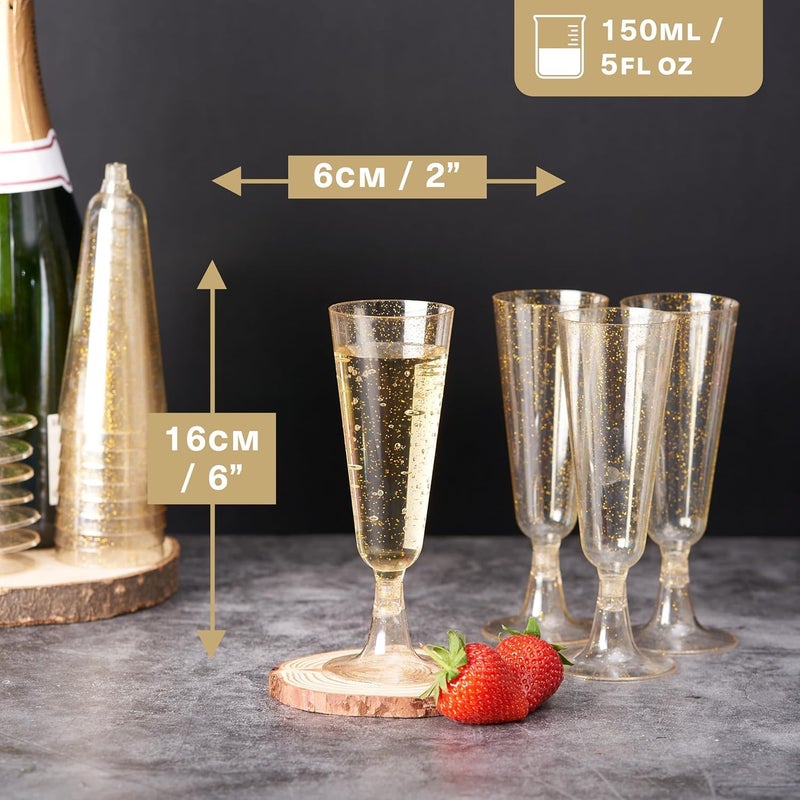 MATANA 50 Premium Plastic Champagne Flutes, Gold Glitter, 5oz - Reusable Cocktail Glasses for Mimosa, Dessert, Wine - Toasting Glasses for Parties, Weddings - Image 3